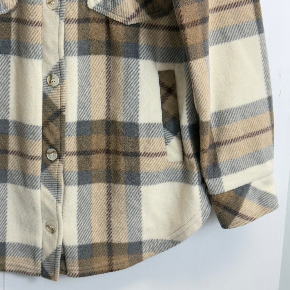 Thread & Supply Brown Beige Plaid Fleece Shacket Button Front Jacket Small - Picture 4 of 8